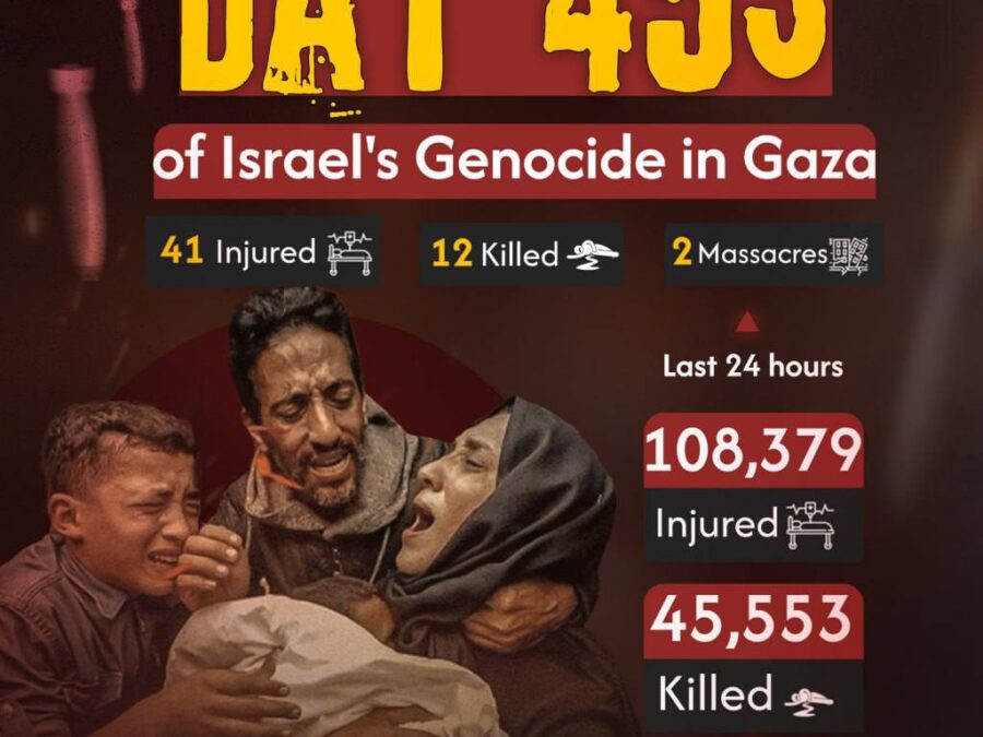 453° giorno di olocausto israelo-statunitense a Gaza. Bilancio attuale: 45.553 morti e 108.379 feriti